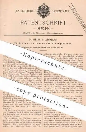 original Patent - M. Bieler , Lissabon Portugal , 1894 , Blechgefäß löthen | Löten , Lötkolben | Blech , Draht , Metall