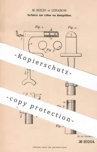 original Patent - M. Bieler , Lissabon Portugal , 1894 , Blechgefäß löthen | Löten , Lötkolben | Blech , Draht , Metall