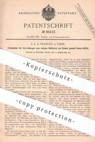 original Patent - L. E. A. Prangey , Paris , Frankreich , 1892 , Füllbehälter zum Raffinieren von Zucker | Raffinade !!