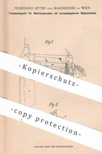 original Patent - Ferdinand Ritter von Mannlicher , Wien , Österreich 1901 , Trommelmagazin für Mehrladegewehr | Gewehr