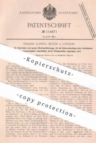 original Patent - Erhard Ludwig Mayer , London , England | 1899 | Bremse für Fahrräder | Fahrrad , bike , bicycle , Rad