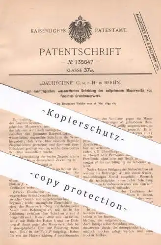 original Patent -  Bauhygiene GmbH , Berlin , 1899 , Entfeuchtung von Mauerwerk | Mauern , Grundmauer | Beton , Bau !!