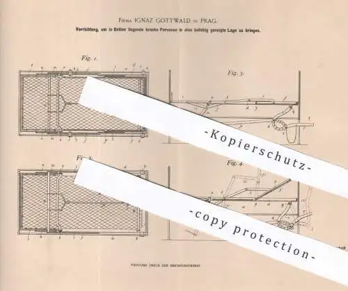 original Patent - Ignaz Gottwald , Prag , 1900 , verstellbares Krankenbett | Bett | Krankenhaus | Bettgestell | Klinik