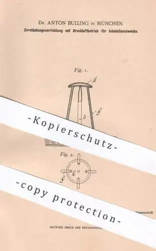 original Patent - Dr. Anton Bulling , München , 1900 , Zerstäuber mit Druckluft für Inhalation | Medizin , Arzt !!