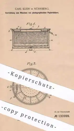 original Patent - Carl Klein , Nürnberg , 1901 , Waschen photographischer Papierbilder | Foto , Bilder , Fotografie