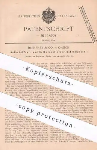 original Patent - Bremshey & Co. , Solingen / Ohligs , 1899 , Schirmgestell | Regenschirm , Sonnenschirm , Schirm !!!