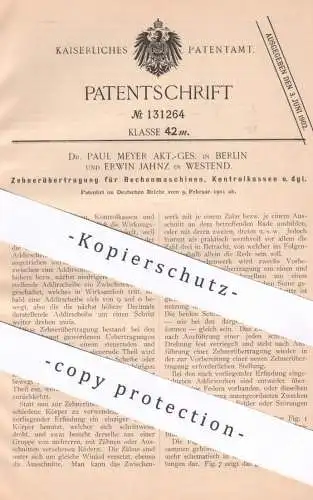 original Patent - Dr. Paul Meyer AG , Berlin | Erwin Jahnz , Westend | 1901 | Zehnerübertragung für Rechner & Kassen !!