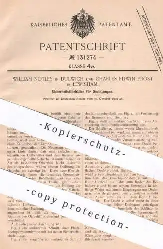 original Patent - William Notley , Dulwich | Charles Edwin Frost , Lewisham | 1900 | Ölbehälter für Dochtlampe | Brenner