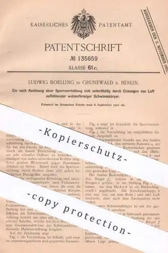 original Patent - Ludwig Boelling , Berlin / Grunewald 1901 , walzenförmiger Schwimmkörper zur Wasserrettung | Schwimmen