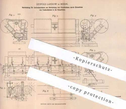 original Patent - Leopold Landow , Berlin , 1901 , Zwirnmaschine | Zwirn , Faden , Garn , Chenille , Schneider