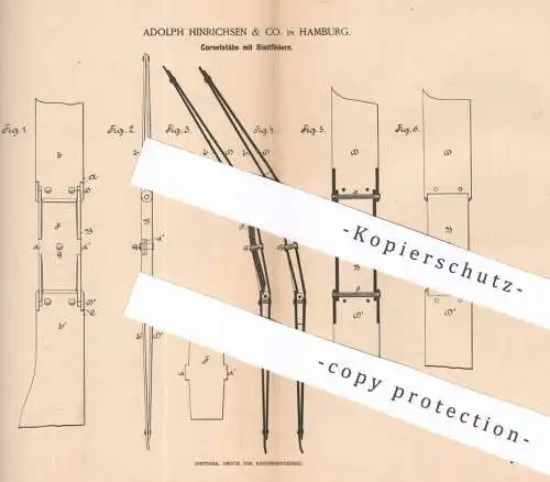 original Patent - Adolph Hinrichsen & Co. , Hamburg , 1886 , Korsetstäbe mit Blattfedern | Korset , Mode , Schneider !!