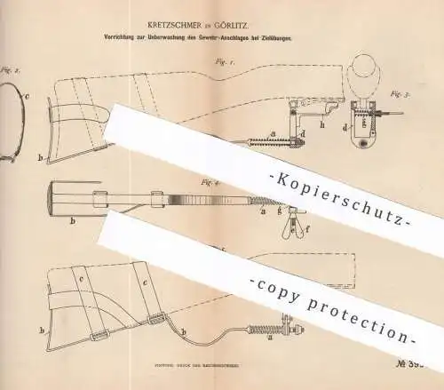 original Patent - Kretzschmer , Görlitz , 1886 , Gewehr - Anschlag bei Zielübung | Waffen , Geschosse , Revolver