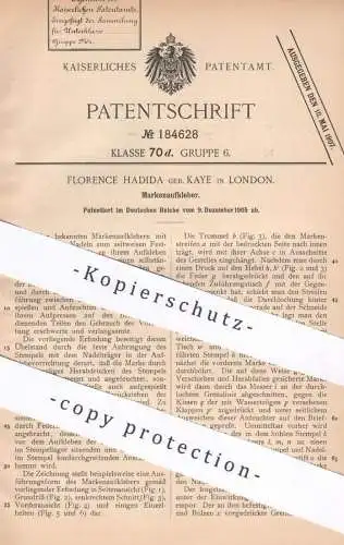 original Patent - Florence Hadida geb. Kaye , London , England , 1905 , Markenaufkleber | Briefmarken , Post , Marke !!