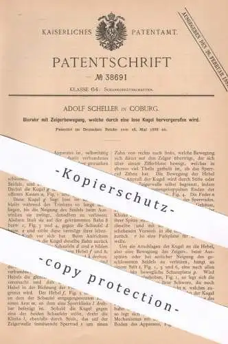 original Patent - Adolf Scheller , Coburg , 1886 , Bieruhr mit Zeigerbewegung | Bier - Uhr | Zapfanlage | Trinkgefäß