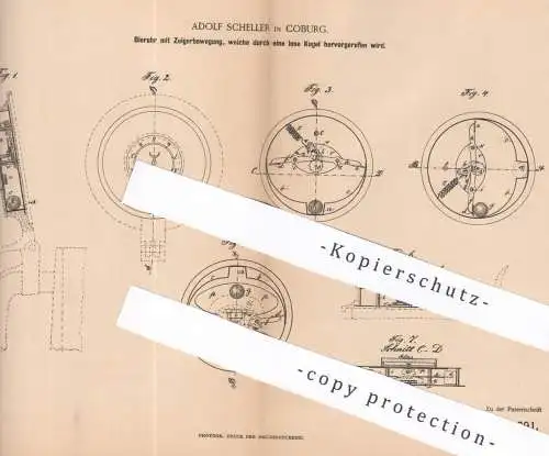 original Patent - Adolf Scheller , Coburg , 1886 , Bieruhr mit Zeigerbewegung | Bier - Uhr | Zapfanlage | Trinkgefäß