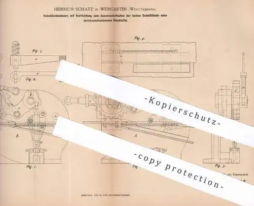 original Patent - Heinrich Schatz , Weingarten | 1884 | Hebelblechschere | Blechschere | Blech , Schere , Metall !!