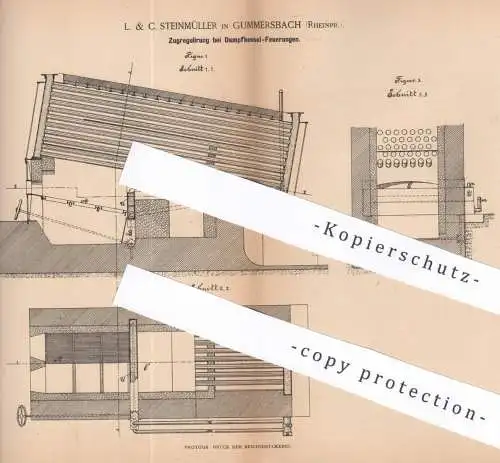 original Patent - L. & C. Steinmüller , Gummersbach , 1884 , Zugregulierung bei Dampfkessel - Feuerungen | Kessel , Ofen