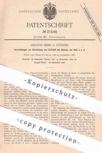 original Patent - Adolph Behr , Cöthen / Köthen | 1884 | Zellstoff und Glycose aus Holz | Papier | Papierfabrik , Pappe