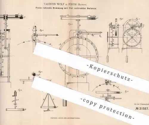 original Patent - Valentin Wolf , Fürth , 1884 , Freie ruhende Hemmung | Uhr , Uhren , Uhrwerk , Uhrmacher