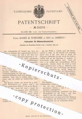 original Patent - Kahle & Noellner , Rio de Janeiro , Brasilien , 1884 , Federmotor für Nähmaschinen | Motor , Motoren