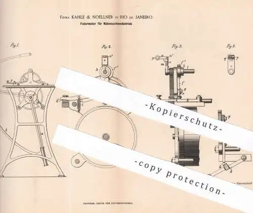 original Patent - Kahle & Noellner , Rio de Janeiro , Brasilien , 1884 , Federmotor für Nähmaschinen | Motor , Motoren