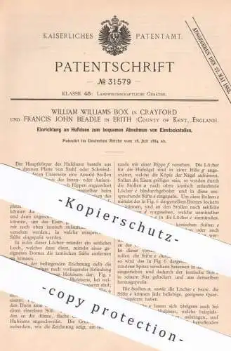 original Patent -  William Williams Box , Crayford | Francis John Beadle , Erith , England | 1884 | Hufeisen | Huf Eisen