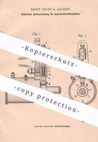 original Patent - Ernst Neuss , Aachen , 1900 , Elektrische Zündung f. Explosionskraftmaschinen | Gasmotor | Gas , Motor