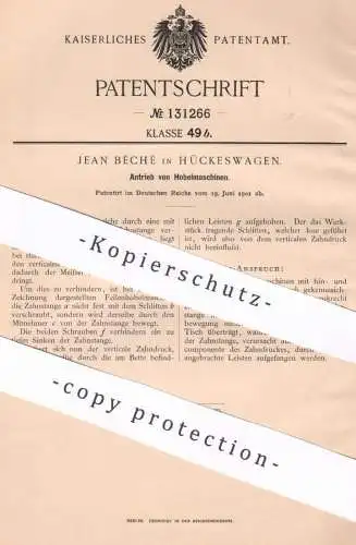 original Patent - Jean Bêché , Hückeswagen , 1901 , Hobelmaschinen - Antrieb | Hobel , Holz , Tischler , Zimmermann