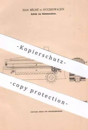 original Patent - Jean Bêché , Hückeswagen , 1901 , Hobelmaschinen - Antrieb | Hobel , Holz , Tischler , Zimmermann