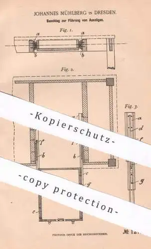 original Patent - Johannes Mühlberg , Dresden , 1900 , Führung von Möbel - Auszügen | Schubladen , Schrank , Möbelbauer