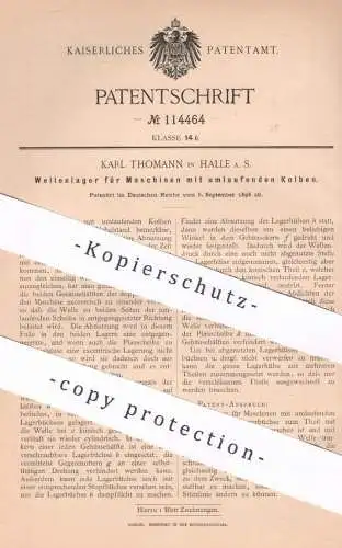 original Patent - Karl Thomann , Halle / Saale , 1898 , Wellenlager für Motoren | Kolben , Motor , Maschinen !!