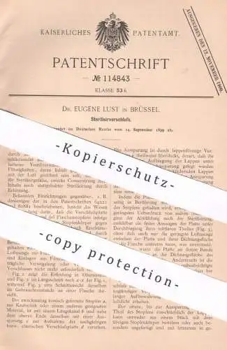 original Patent - Dr. Eugène Lust , Brüssel , Belgien , 1899 , Sterilisierverschluss | Sterilisieren | Konservierung !!!