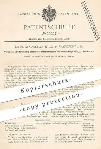 original Patent - Leopold Cassella & Co. , Frankfurt / Main , 1894 , Darstellung sekundärer Disazofarbstoffe | Wolle !!!