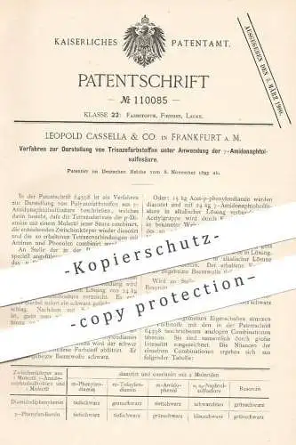 original Patent - Leopold Cassella & Co. , Frankfurt / Main , 1893 , Darstellung v. Trisazofarbstoff | Baumwolle , Farbe