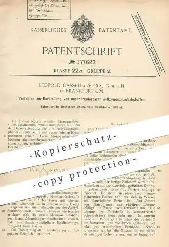 original Patent - Leopold Cassella & Co. , Frankfurt / Main , 1903 , nachchromierbare o-Oxymonoazofarbstoffe | Farbe !!