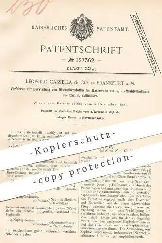 original Patent - Leopold Cassella & Co. , Frankfurt / Main , 1898 , Disazofarbstoffe für Baumwolle | Farbstoff , Farbe