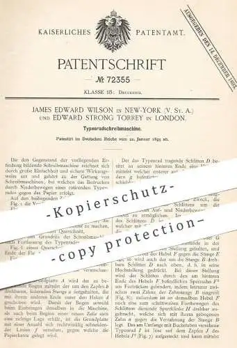 original Patent - James Edward Wilson , New York , USA | Edward Strong Torrey , London , 1893 , Typenradschreibmaschine