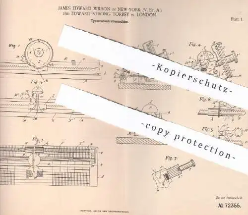 original Patent - James Edward Wilson , New York , USA | Edward Strong Torrey , London , 1893 , Typenradschreibmaschine