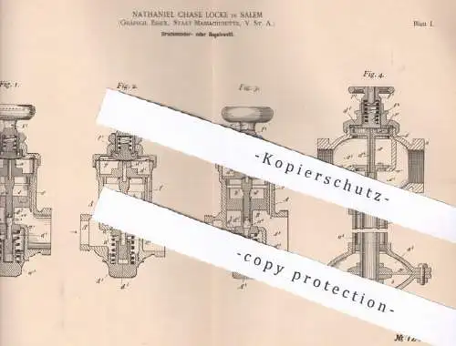 original Patent - Nathaniel Chase Locke , Salem , Essex , Massachusetts , USA | 1892 | Druckminderventil , Ventil !!