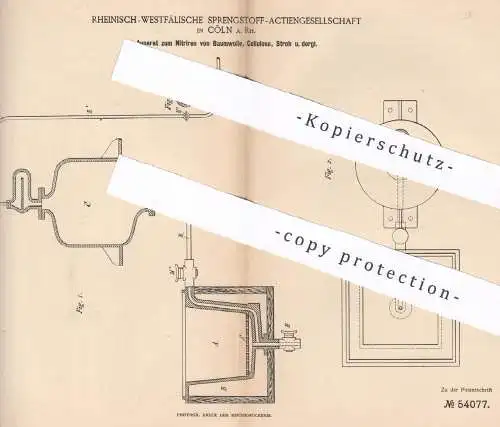 original Patent - Rheinisch Westfälische Sprengstoff AG , Köln / Rhein 1890 , Nitrieren von Baumwolle , Cellulose Stroh