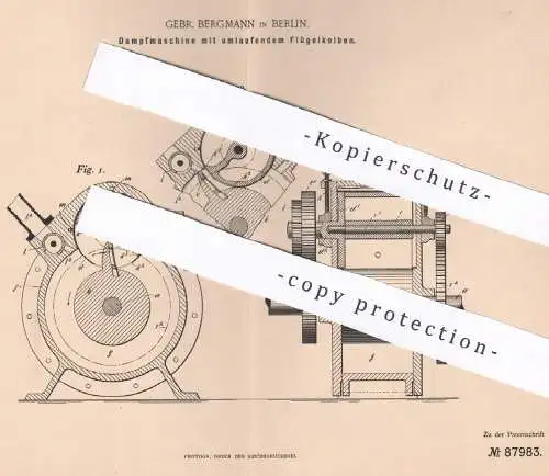 original Patent - Gebrüder Bergmann , Berlin , 1895 , Dampfmaschine , Dampfmaschinen | Motor , Kolben , Kraftmaschine !!