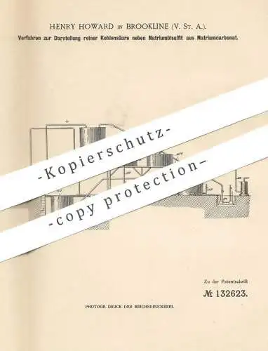 original Patent - Henry Howard , Brookline , USA , 1900 , Darstellung von Kohlensäure neben Natriumbisulfit | Chemie