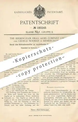 original Patent - The Birmingham Small Arms Comp. Ltd. & George Norman , England , 1906 , Bockvisier für Waffen | Gewehr