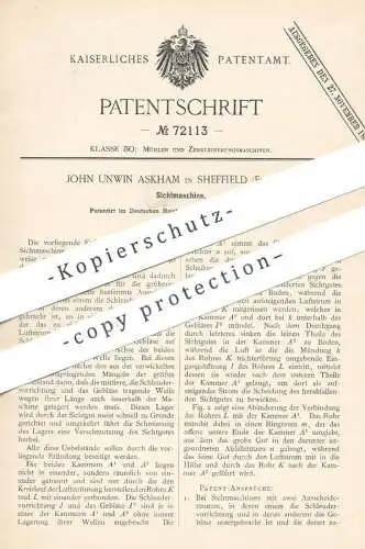 original Patent - John Unwin Askham , Sheffield , England , 1892 , Sichtmaschine | Mühle , Mühlen , Müllerei