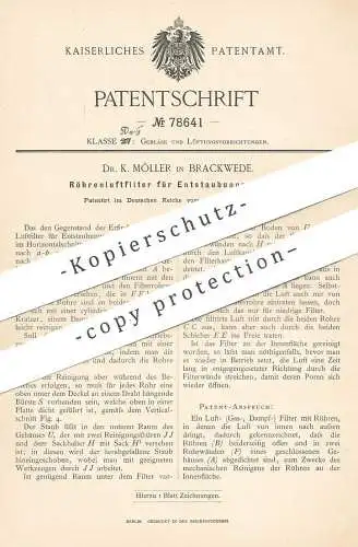 original Patent - Dr. K. Möller , Brackwede / Bielefeld , 1894 , Luftfilter f. Entstaubungsanlage | Staubsauger , Filter