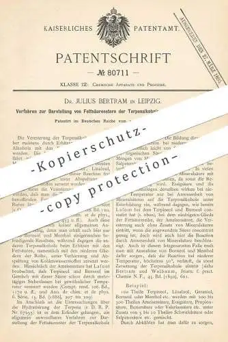 original Patent - Dr. Julius Bertram , Leipzig , 1893 , Darst. von Fettsäureestern der Terpenalkohole | Chemie , Säure