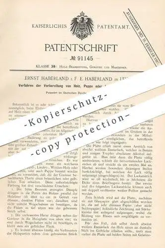 original Patent - E. Haberland , Leipzig , 1896 , Vorbereitung von Holz , Pappe o. Leder zur Brandmalerei | Malerei !!