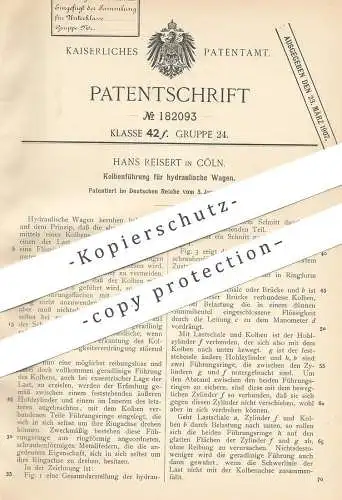 original Patent - Hans Reisert , Köln / Rhein  1906 , Kolbenführung für Hydraulik - Waagen | Waage , Wiegen , Waagschale