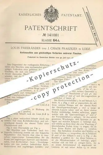 original Patent - Louis Friedländer und J. Chaim Prszkier , Lodz , 1901 , Korkmaschine zum Verkorken mehrerer Flaschen !