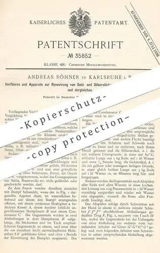 original Patent - Andreas Söhner , Karlsruhe , 1885 , Renovierung von Stickereien mit Fäden aus Gold , Silber | Sticken